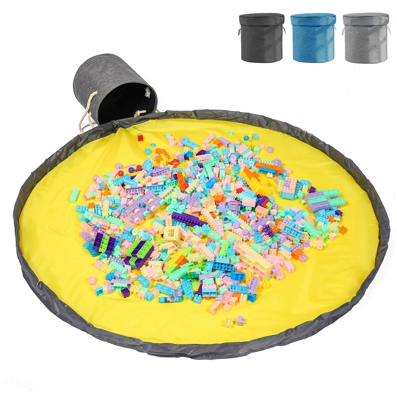 

Kids Toy Storage Bucket - Foldable Fabric Round Bag for Lego/Plush/Figures, Handheld Organizer Basket for Blocks/Bobbles, Creati