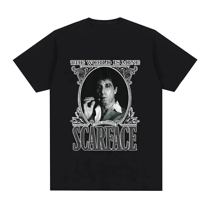 

2024 Movie Scarface Tony Montana Graphics Men T-shirt Male Hip Hop Fashion Rock Clothing T Shirts Men's Vintage Oversized TShirt
