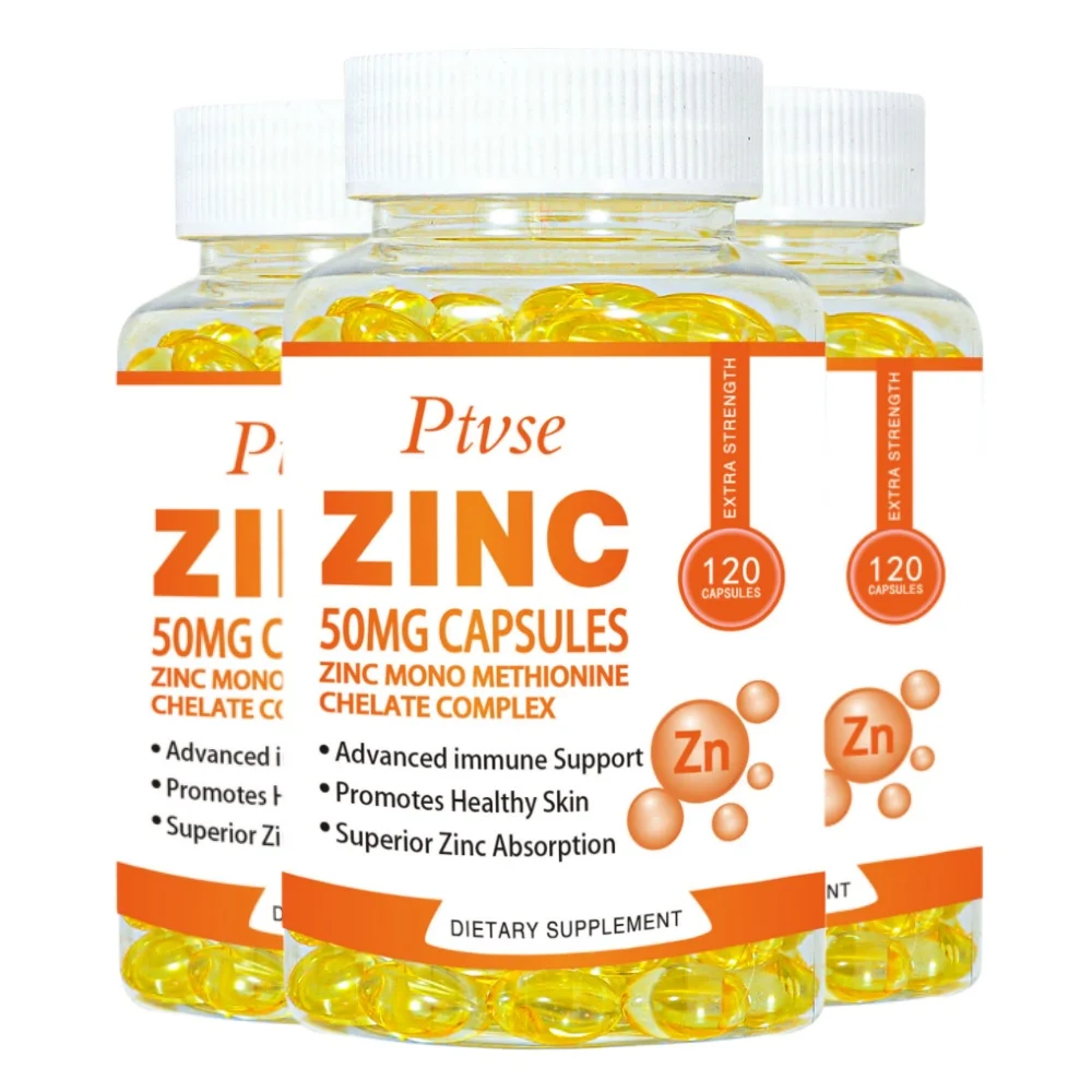 Zinco 50mg supplemento 120 capsule vegetariane, zinco integratori altamente assorbibili per il sistema di supporto immunitario