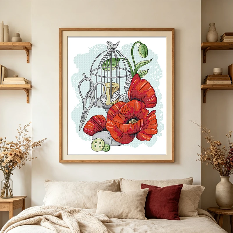 Joy Sunday Wholesale Vintage Floral Cross Stitch Kit Set, Counted Stamped Aida DMC Thread DIY Embroidery 5 Patterns Craft Supply