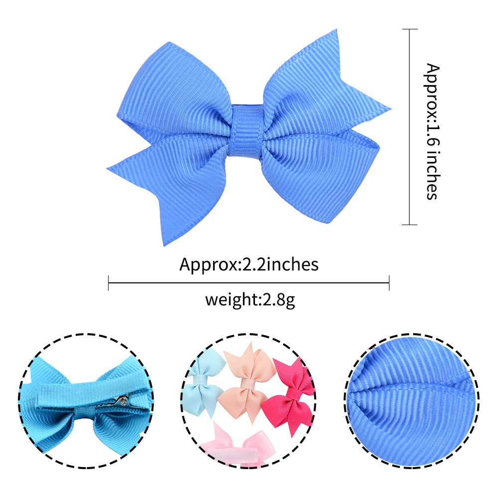 40PCS/Lot 2.2 Inch Solid Hair Bows Hair Clips For Kids Girls Grosgrain Ribbon Handmade Barrettes Headwear Hair Accessories