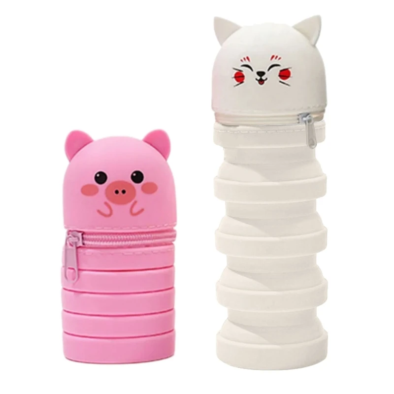 2 ชิ้นการ์ตูนปากกา Telescoping ปากกากระเป๋าซิปซิลิโคนปากกากระเป๋าดินสอกรณี Standing up ผู้ถือปากกาสำหรับนักเรียน