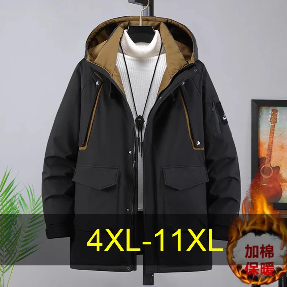 

11XL Plus Size Parkas Men Winter Thick Jacket Coat Waterproof Cargo Parkas Male Fashion Casual Black Parkas Male Big Size 11XL