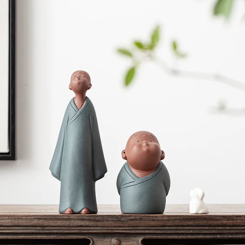 Ceramics Buddhist Monk Figurine Buddhism Pottery Dhyana Sculpture Cat Dog Living Room Decor Car Accessories Home Decoration Gift