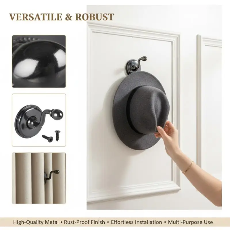 2PCS Metal Curtain Holdback Hooks Zinc Alloy Wall Tie Back Hanger Holder for Window Drapes Home Bedroom Living Room Stylish
