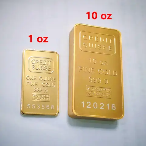 Newest 10 oz Credit Suisse Gold Bar Non Magnetic Brass 24k gold-plated Bullion With Different Serial Laser Numbers