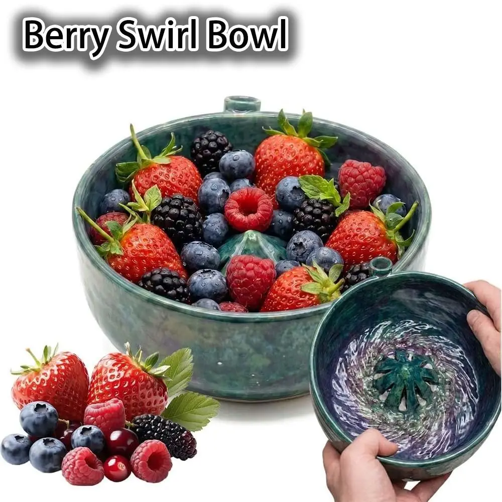 Imitation Ceramic Berry Swirl Bowl Drain Holes 360 Degree Cleaning Vegetable Cleaning Bowl Center Cone Design Quick Drainage