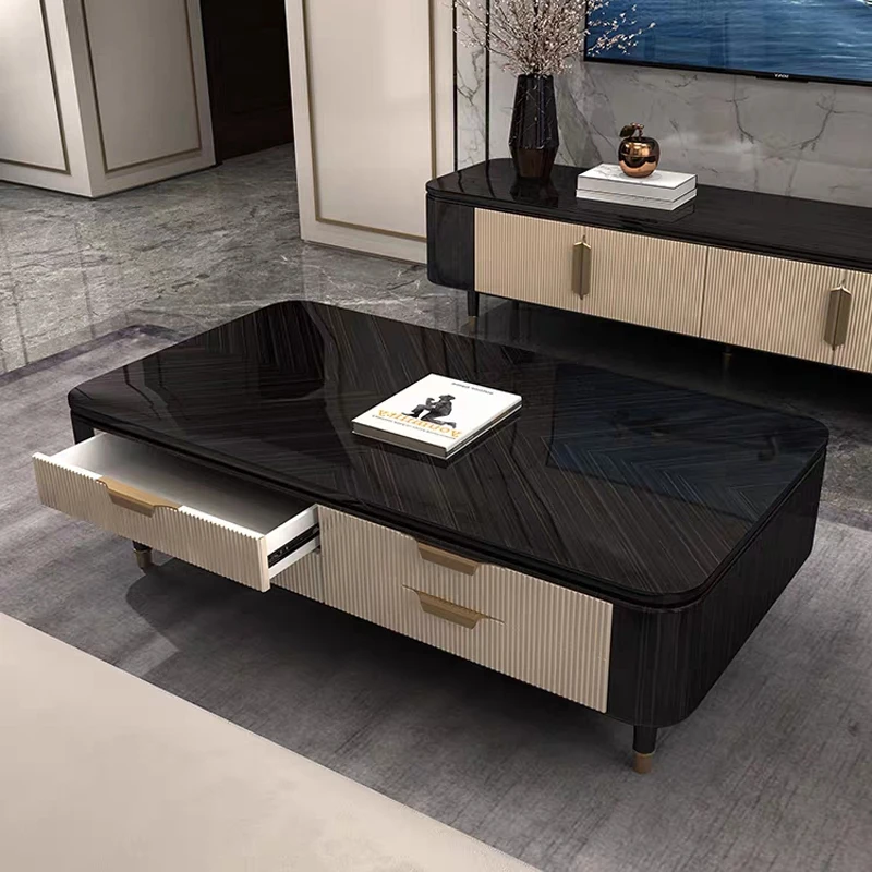 

Black sandalwood coffee table light luxury coffee table TV cabinet combination