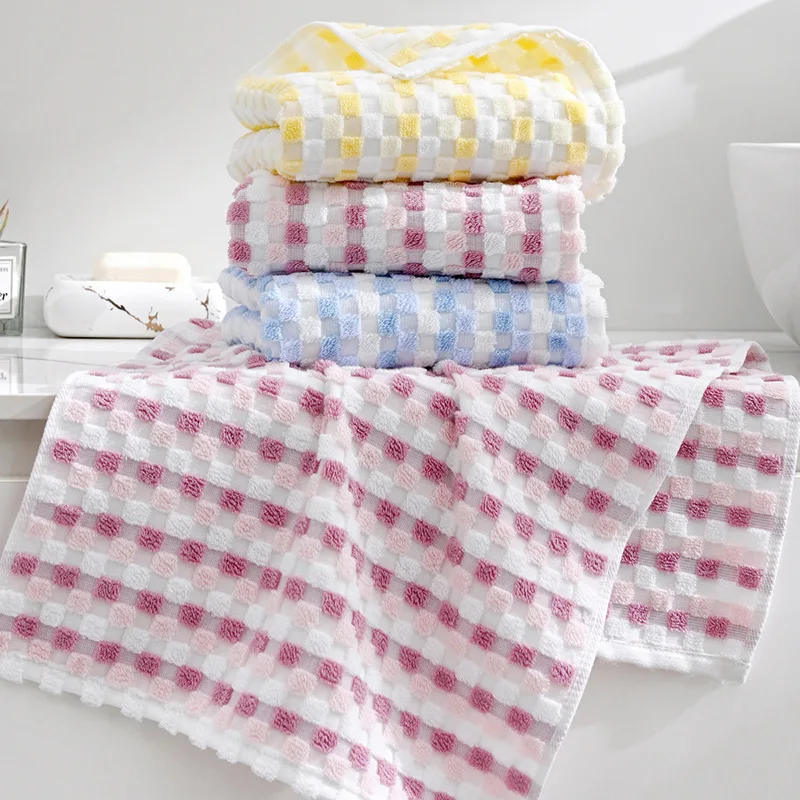New 40S Yarn Dyed Checkered Jacquard Towel A Class Soft Woven Adult Household Towel Water Absorbent Antibacterial Face Towel