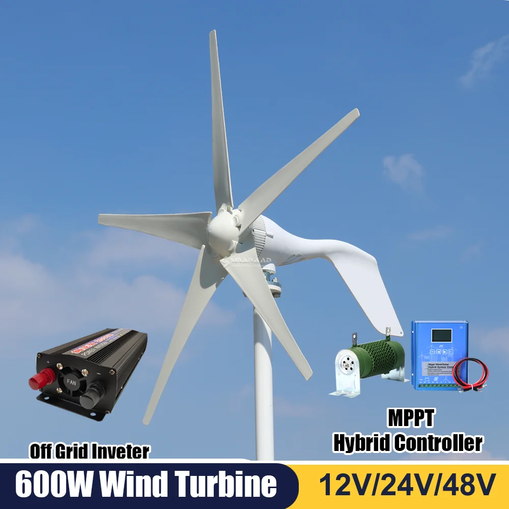 Low Speed Star 800w Wind Turbine Generator 12V 24V 48V Free Alternative Energy Windmill With MPPT Hybrid Controller 3/5/6 Blades