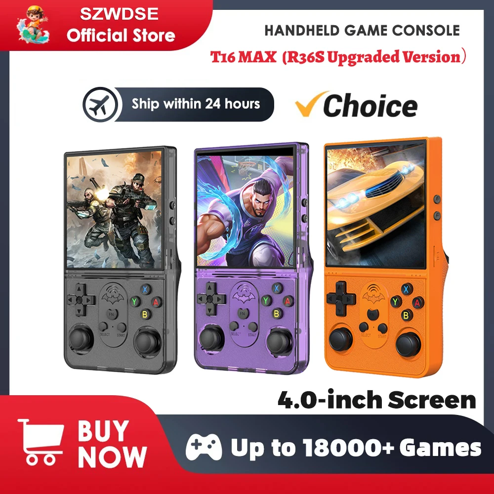 

T16 MAX Retro Handheld Video Game Console Linux System 4.0 Inch IPS Screen Portable Pocket Video Player 18000+ Games Boy Gift