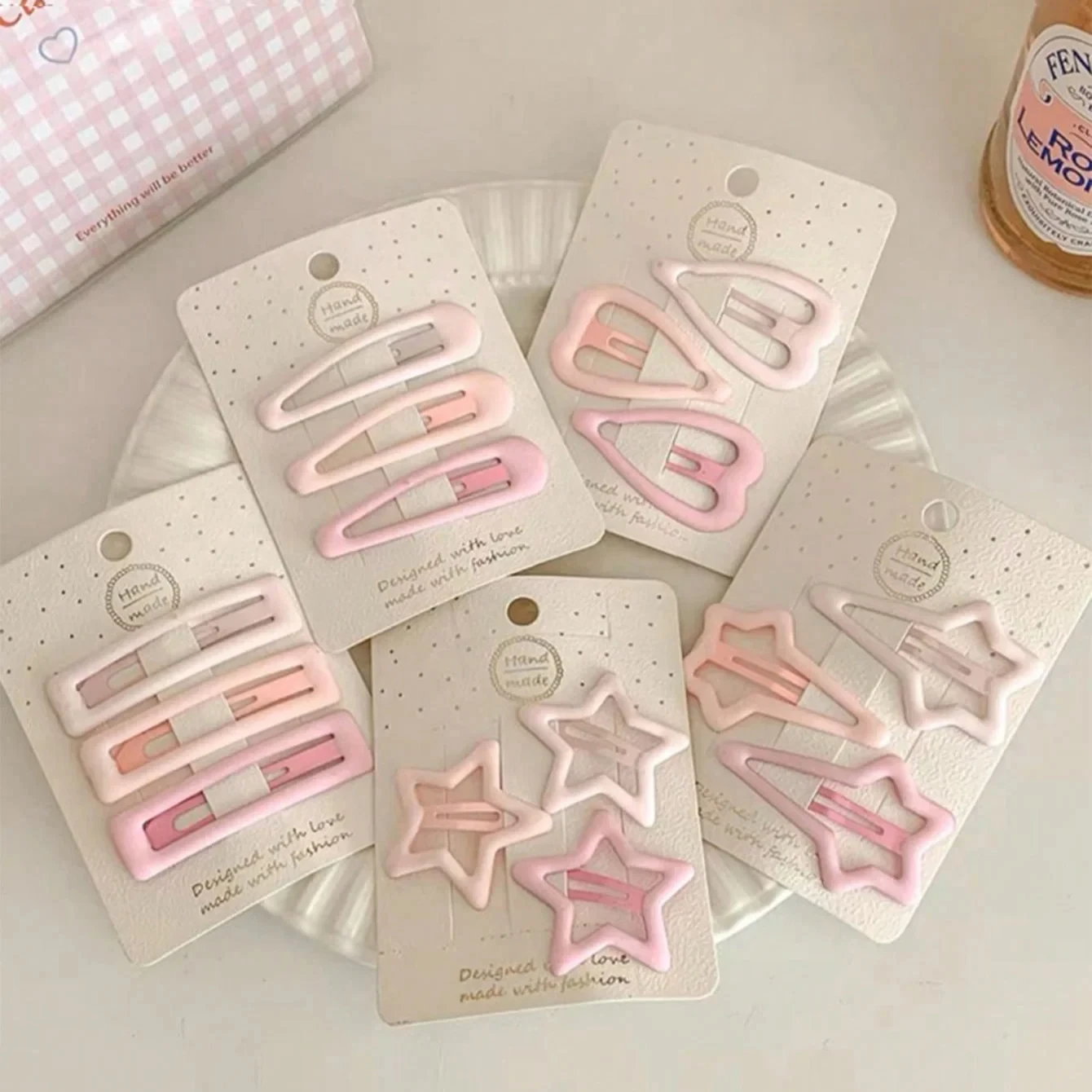 15 Pink Heart-shaped and Star-shaped Hair Clips, Matte Gradient Hair Clips and Hair Clips, Dopamine Color (cardboard Packaging)