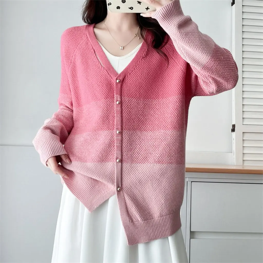 

Шикарный красный свитер с градиентом больших размеров для женщин, осенне-зимняя пухлая уникальная милая верхняя одежда