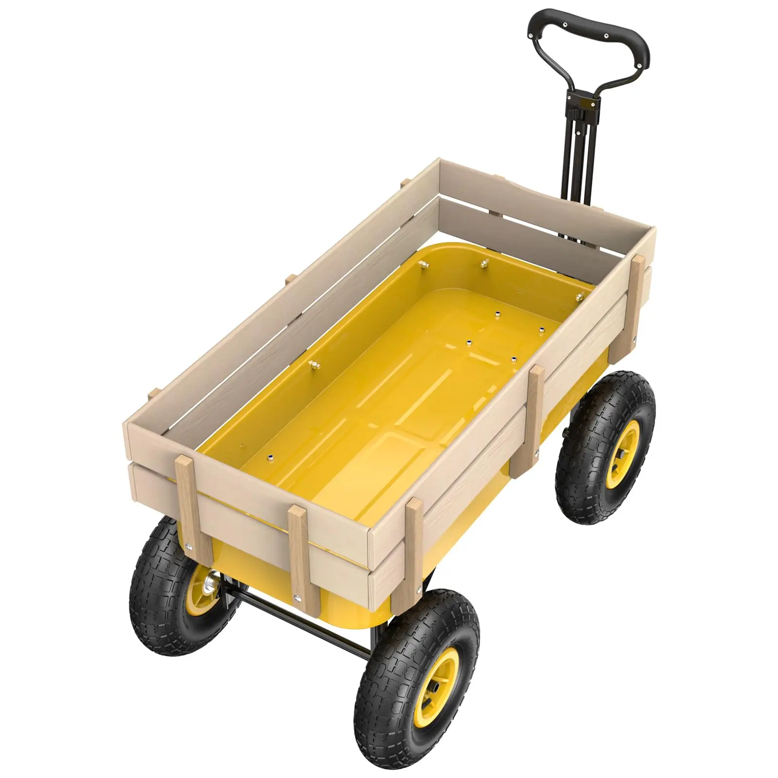 Cargo Wagon Garden Cart, All Terrain Wagon with Wood Railing 10-inch Pneumatic Turf Tires Children Garden Outdoor