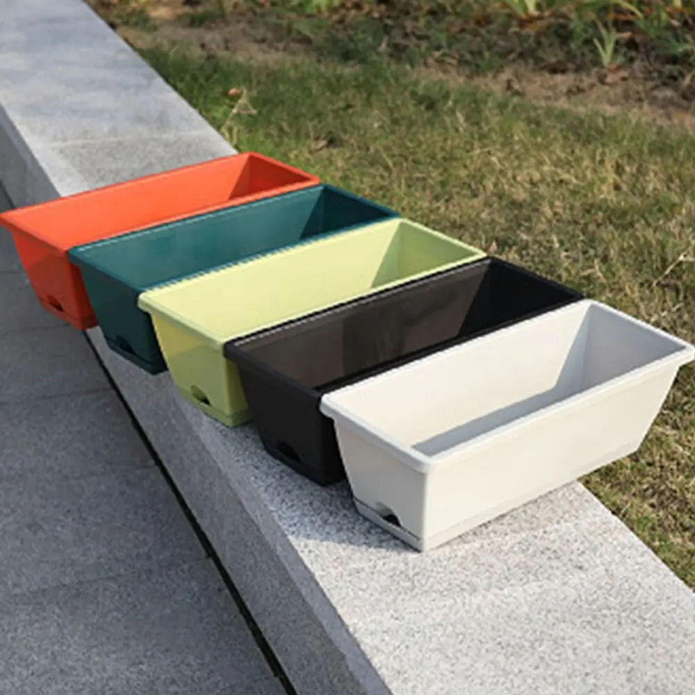 3Pcs Resin Rectangular Planter Breathable Drainage Hole Water Absorbent Plant Pot Large with Base Self-Watering Flower Pot