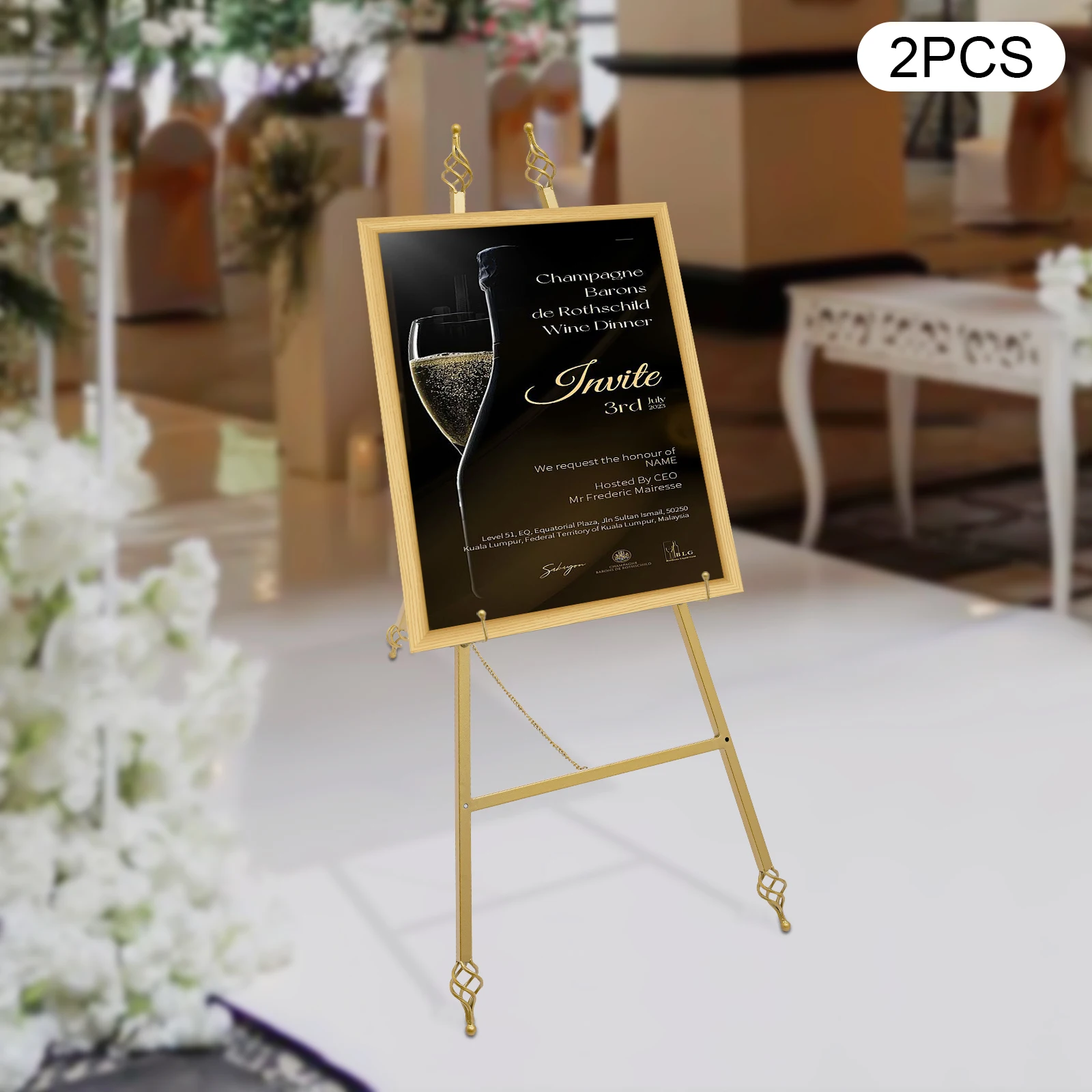 

2PCS 90*48cm Poster Easel 6 Holes Gold Easel Tripod Easel Stand for Art Exhibitions Car Shows Promotions