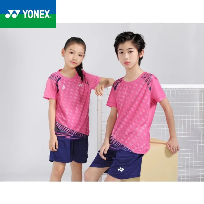 YONEX-طقم ملابس تنس الريشة للأطفال ، تي شيرت بأكمام قصيرة وشورت فضفاض ، رياضة سريعة الجفاف ، جديد ، صيفي ،