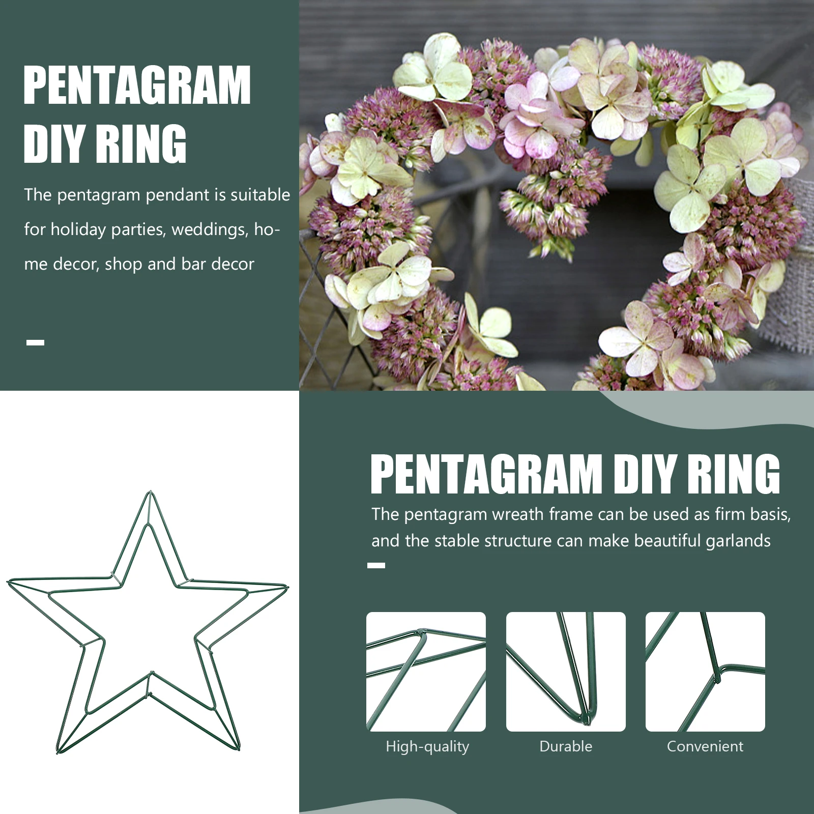 

1Pcs Pentagram Iron DIY Wreath Frame Five-Star Flower Ring for Garland Craft Party Home Decor Iron Five-