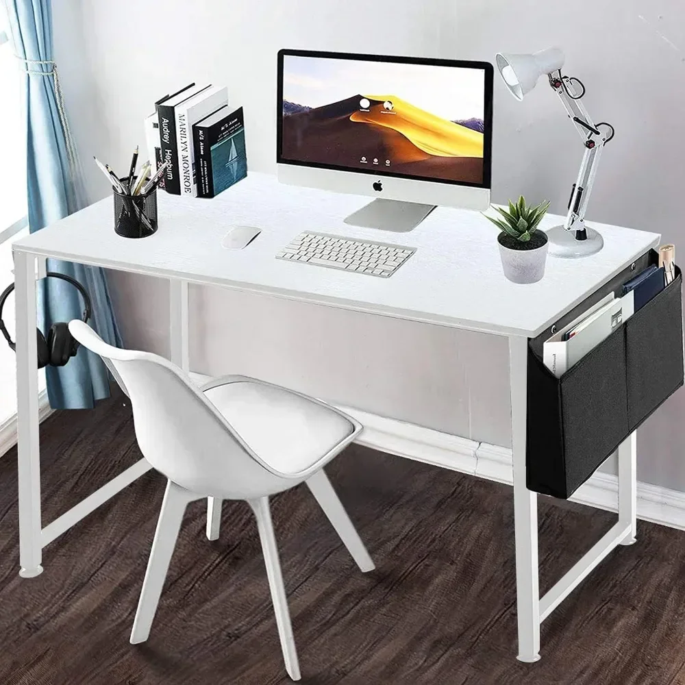 Mesa de computador de escritório branca de 47 polegadas - Mesa de estudo moderna e simples para estudantes para escritório doméstico, quarto, escrivaninha