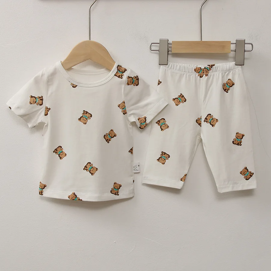 

2024 New Korean Version Children's Home Wear Summer Baby Pajamas Set Baby Air Conditioning Clothing Children's Wear