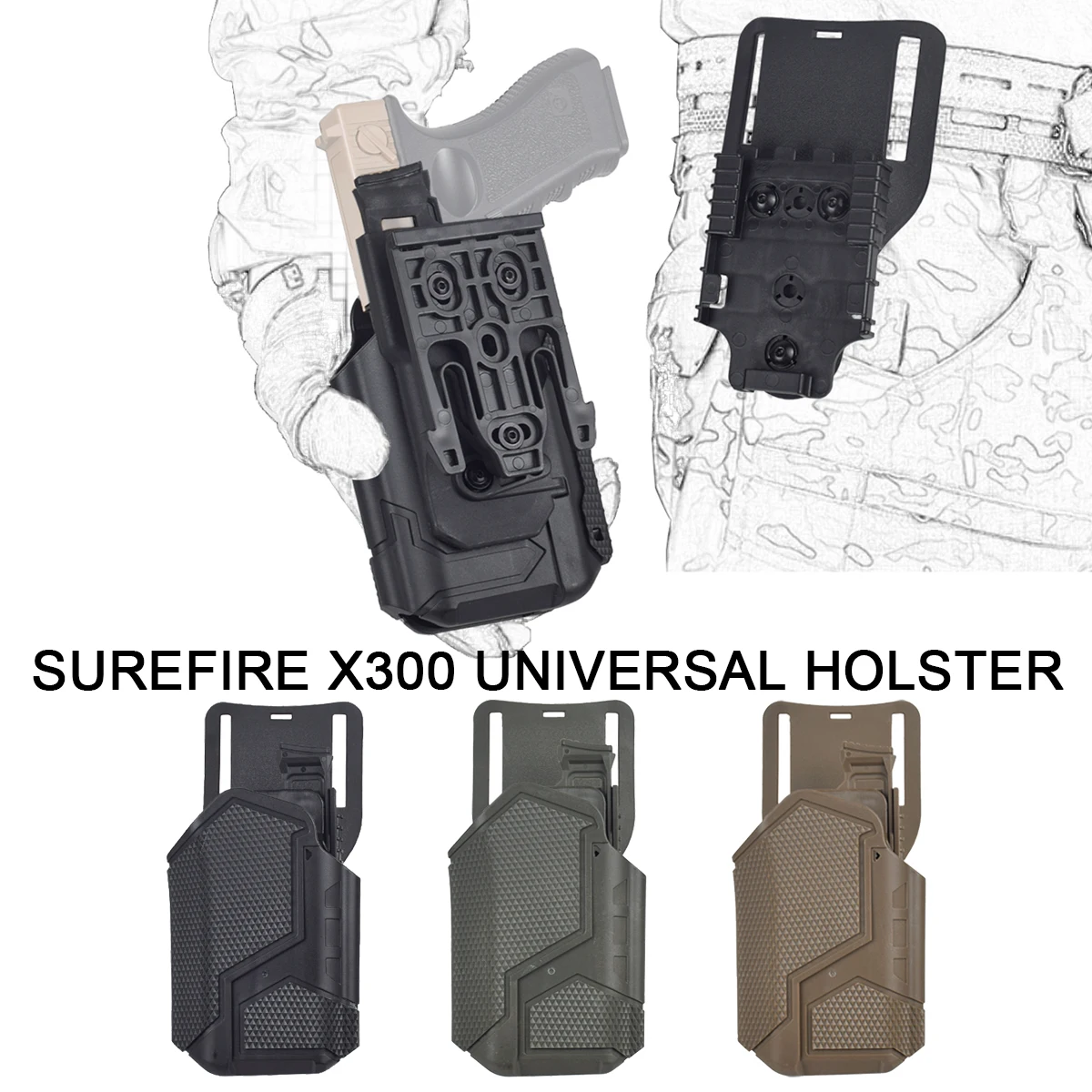 

Tactical Pistol Holster Right Hand For Airsoft Handgun SIG P320 P226 S&W CZ P-07 With X300 Flashlight Holsters with QLS System