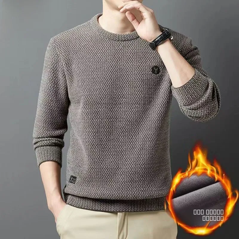 

Pierre Cardin Men's Fce Lined Thiened Knitted Sweater Autumn Winter Warm Comfortable Casual Long Sve round Ne Base ...