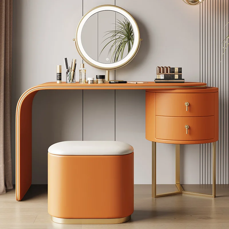 Modern Wood Dressing Table with Storage Cabinet and Lighted Mirror for Small Apartments Bedroom Vanity