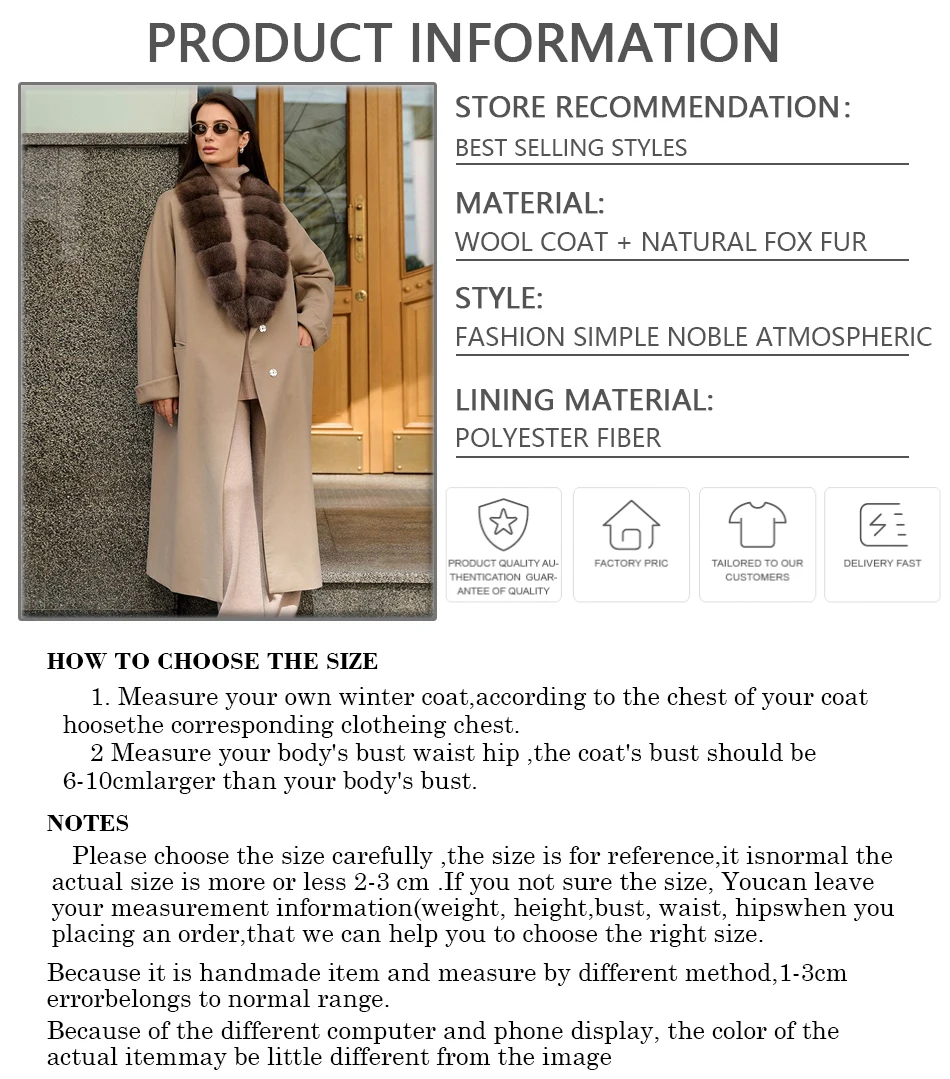 Woolen Coats For Women Winter Wool Coat With Natural Fox Fur Collar Women Long Wool Jacket Winter