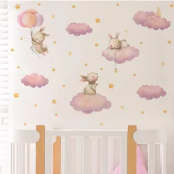 Cartoon Cute Bunny Cloud Stars Children's Bedroom Living Room Beautification Decorative Wall Stickers Wholesale Room Decoration