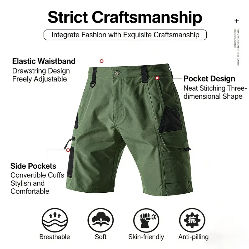 

Men's Casual Workwear Shorts Summer Multi Pocket Tactical Pants Wear-resistant and Breathable Training Hiking and Fitness Shorts
