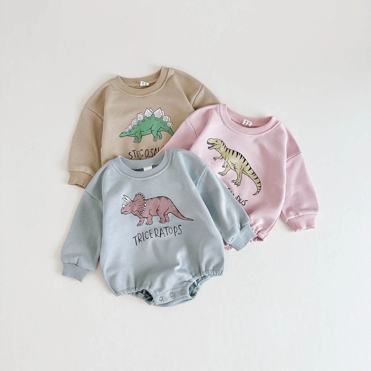 2024 Korean Spring Sweatshirt Jumpsuit Baby Jumpsuit Dinosaur Print Boys and Girls Long Sleeve Triangle Jumpsuit Baby Romper