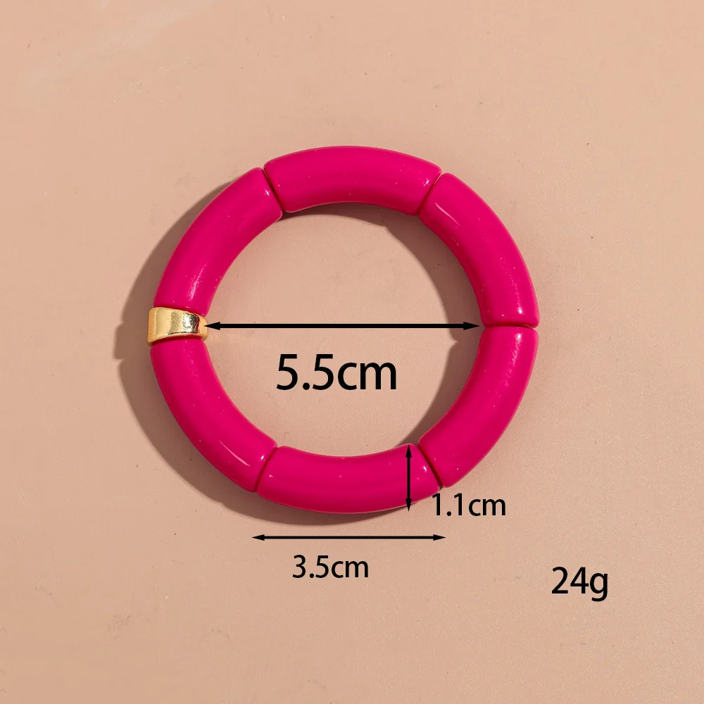 New Chunky Bamboo Tube Acrylic Elastic Bracelet for Women Men Fashion Resin Bend Beads Stackable Bangle Boho Jewelry Couple Gift