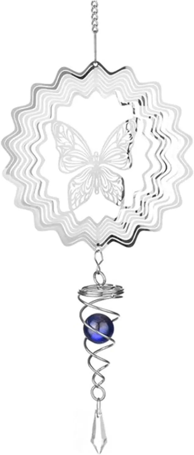 Wind Chimes 1.5V D Size Silent Stereo Rotating Wind Chime Spinner Motor Hanging Ornament Decor Mirror 46x14.8cm Stainless Steel