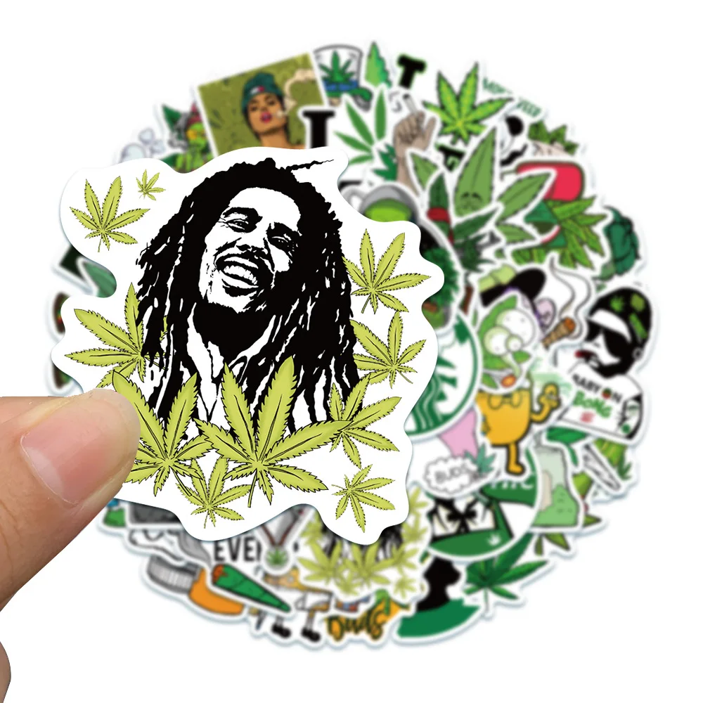 50/100pcs Funny Characters Hemp Leaves Weed Smoking Stickers Laptop Car Skateboard Guitar Fridge Waterproof Cool Sticker