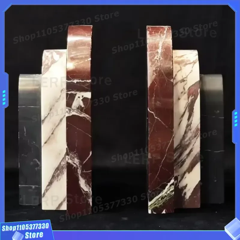 Modern Geometric Red Marble Bookstand Layered Stone Display Rack for Luxury Home Office Decor Elegant Desktop Organizer Shelf