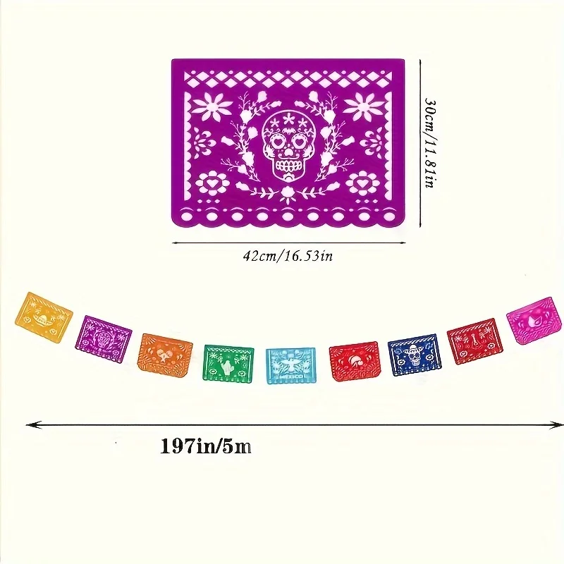 1 PC Mexican Party Banner,Fiesta Cinco De Mayo Banner Papel Picado for Dia De Los Muertos Day of the Dead Decor|may fifth