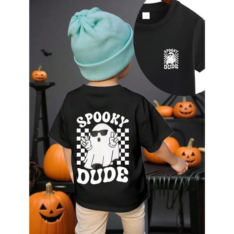Neutral Style Short Sleeve T-Shirt for Women Summer Collection Cute Creative Checkered Pattern Baby Boys Halloween Casual Wear