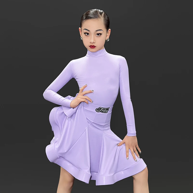 Kids Latin Dance CLothes Girls Competition Dress Long Sleeves High Collar Suit Cha Cha Ballroom Dance Training Clothing DNV19260