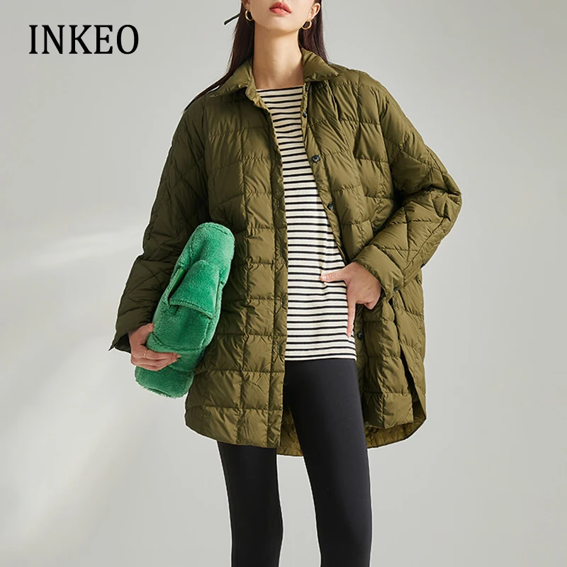 

Autumn winter Women's Quilted down jacket Overshirt 2023 New Arm green Long sleeve puffer coat warm Ladies clothing INKEO 2O337