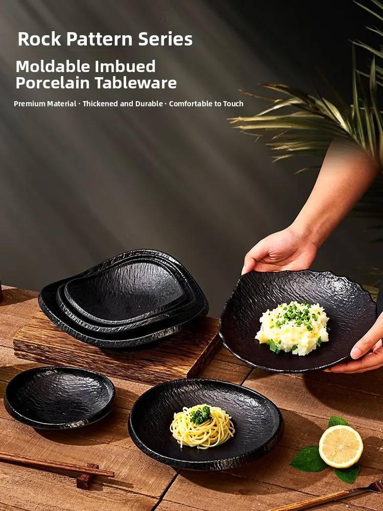 Tazón Poco Profundo de Melamina Negra Mate para Uso Comercial en Restaurantes, Ideal para Fideos Salteados Fríos, Arroz, Carne Estofada y Otros Platos Pequeños