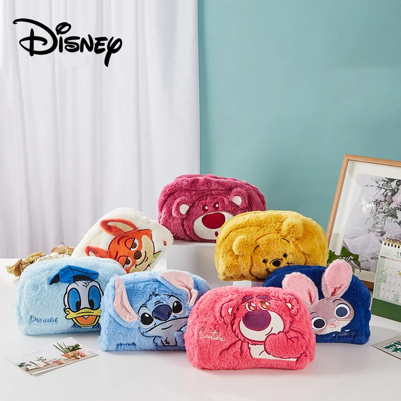 Disney Stitch Cartoon Anime Plush Makeup Bag The Strawberry Bear Pooh Go Through The Storage Bags Children's Birthday Present