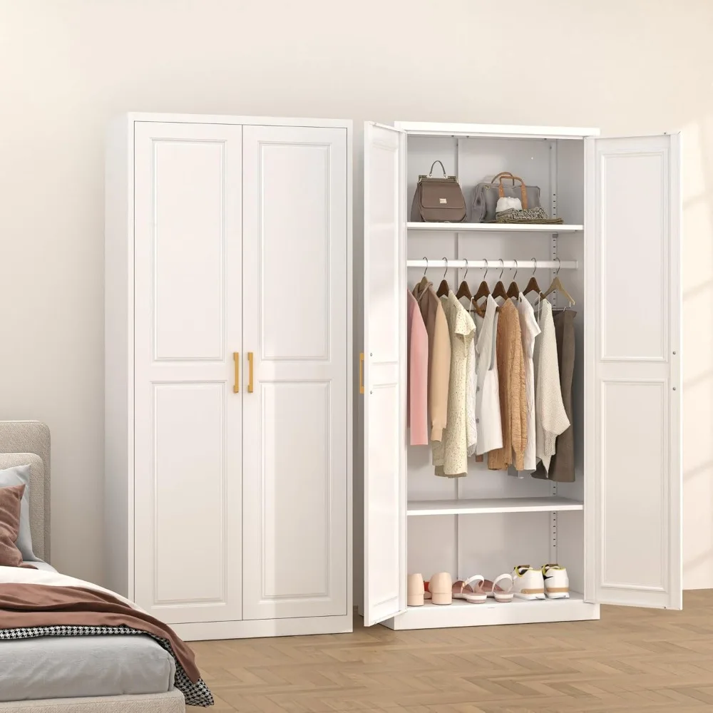 

Metal Wardrobe Cabinets，Armoire Wardrobe Closet with Hanging Rod,Clothes Storage Cabinet with Adjustable Shelves and Doors, Clot