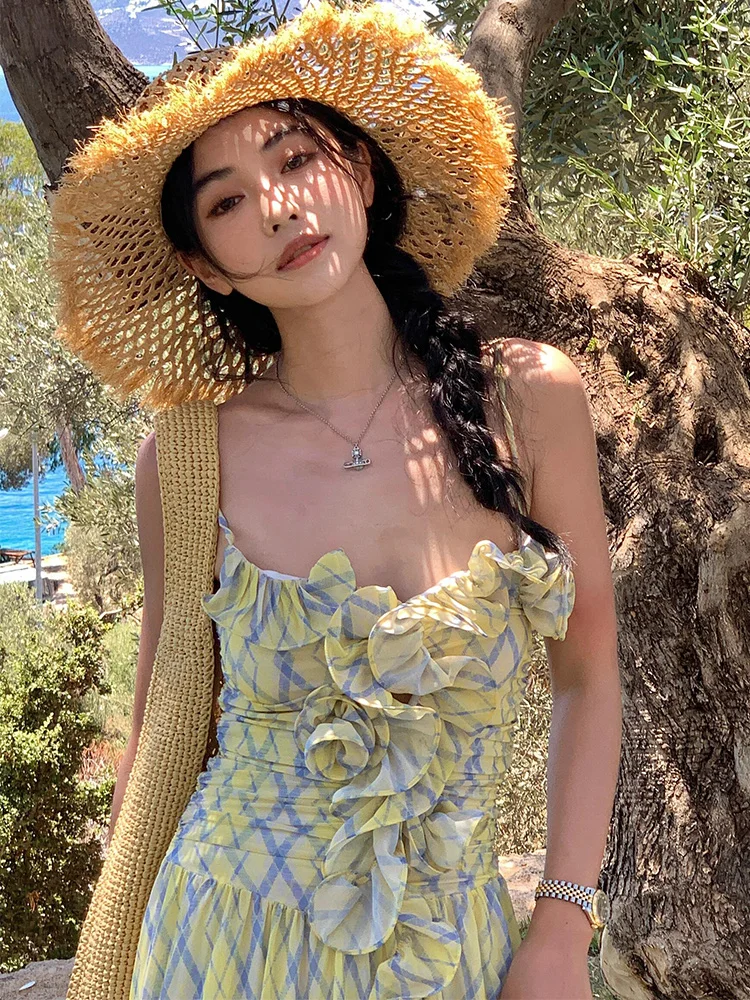 Robe d'épissure romantique avec oreille Bla et jupe de plage Lotus Vaion Sanya, longue et Sexy, Dr Ele Simple Sle Svel