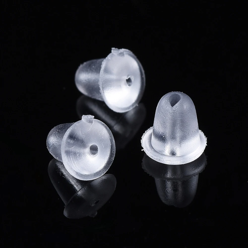 200 Pc Clear Soft Plastic Earring Back Stopper Ear Nuts, Soft Clear Earring Backs Safety Bullet Clutch Stopper, 4x4mm, Hole: 1mm