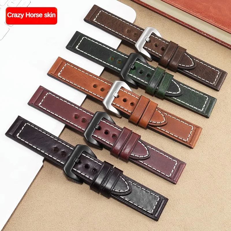 

Universal Various Brands' Straight Interface Crazy Horse Leather Watch Strap 22/24/26mm