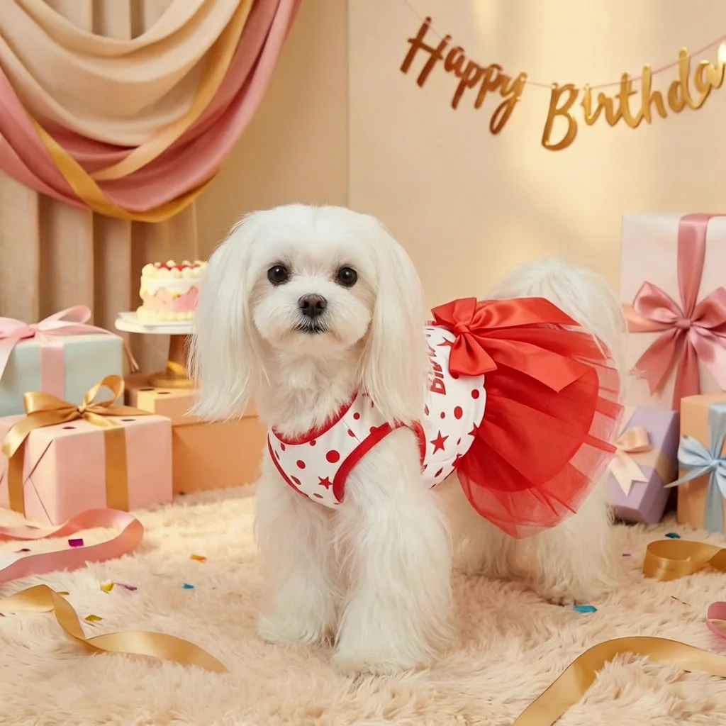 Vestido lunares rojo y blanco para cumpleaños perros pequeños medianos