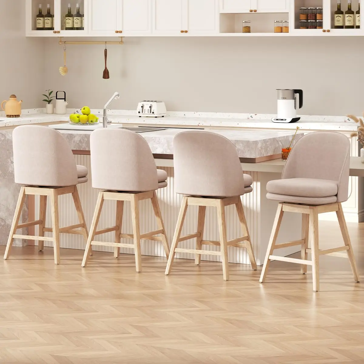 

Counter Height Bar Stools Set Of 4, Swivel Upholstered Barstools With Back And Detachable Cushion, 25" Seat Height,, Customized