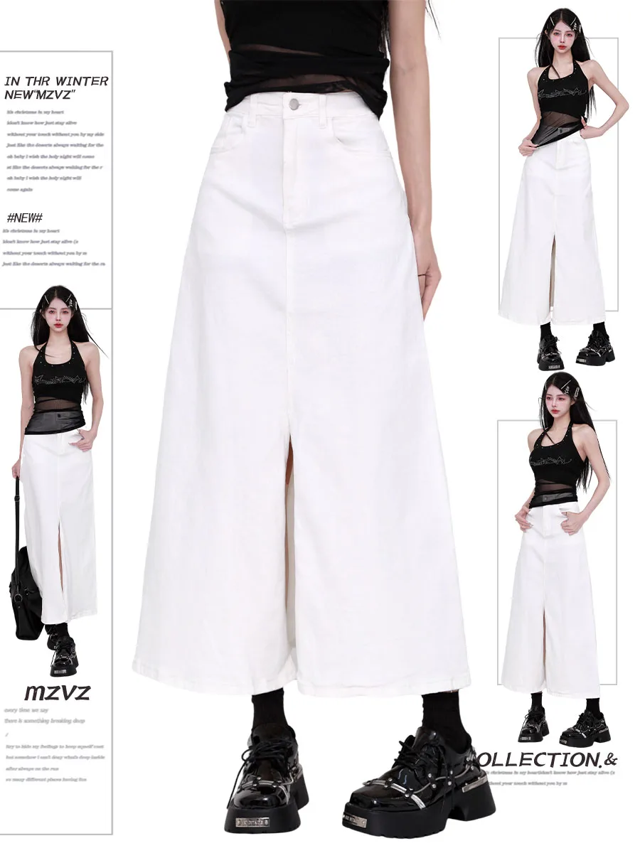 

Women's Vintage White Skirt Fashion Korean Style A-Line Long Skirt Harajuku Streetwear Y2k Girls 90s Elegant Skirt Clothes