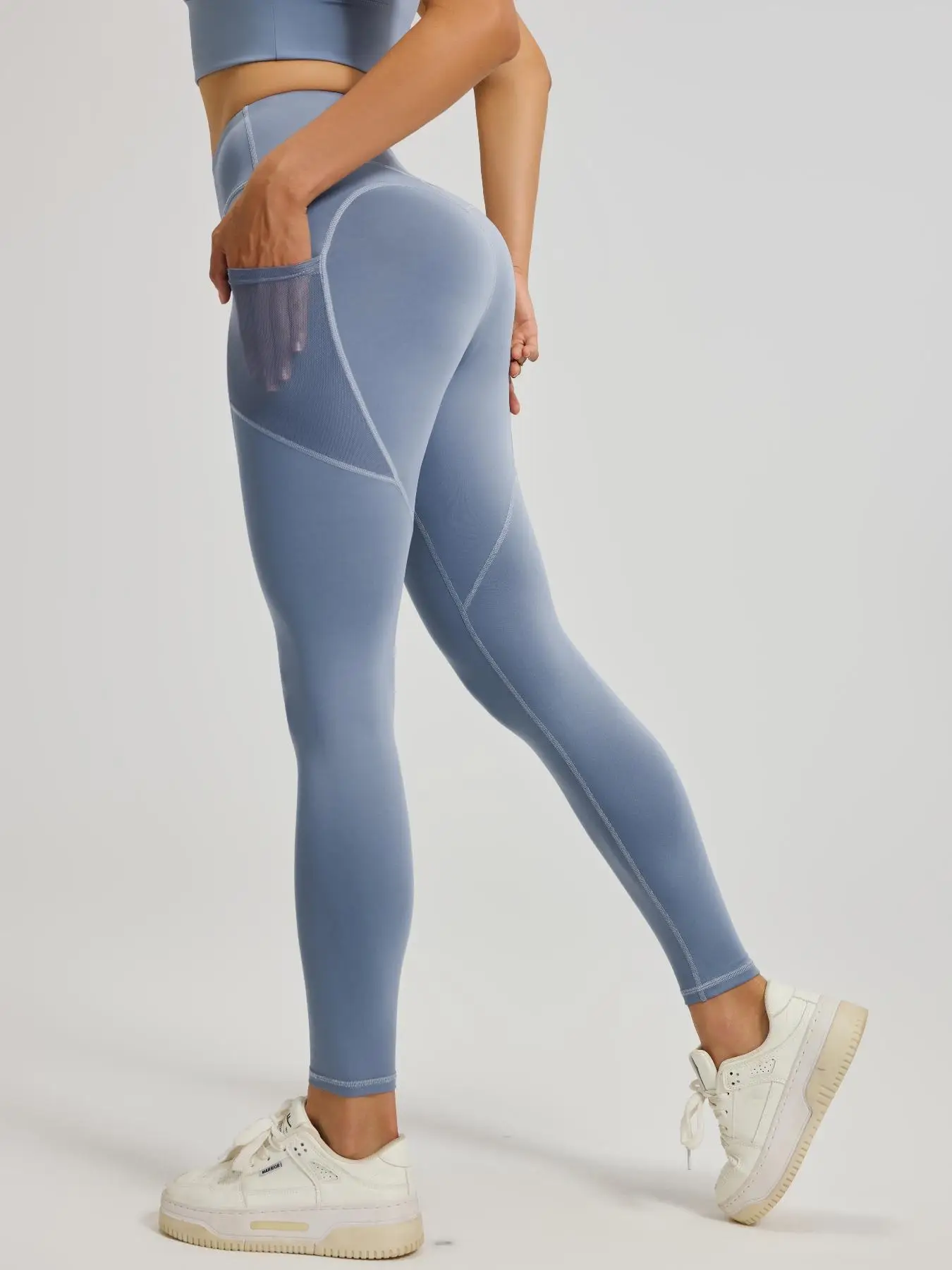 Damen-Yoga-Leggings mit hoher Taille und Taschen, wunderschönes Linien-Design, Bauchkontrolle, Trainingshose für Fitnessstudio, Laufen, Fitness, Spo
