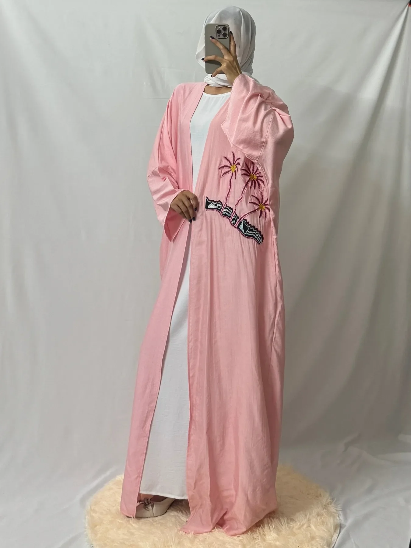 Kaftan Muslim Open Front Abayas Embroidery Long Sleeve Maxi Ramadan Prayer Dress Islamic Clothing Muslim Jilbabs Kaftans